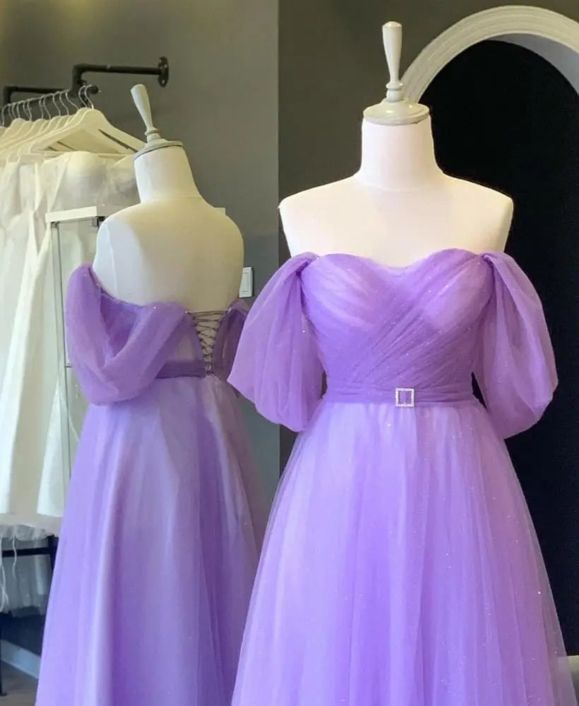 Glitter Tulle Prom Dresses Off The Shoulder Sweetheart Puffy Long Evening Gowns for Women 2026 Elegant Dress Wedding Party
