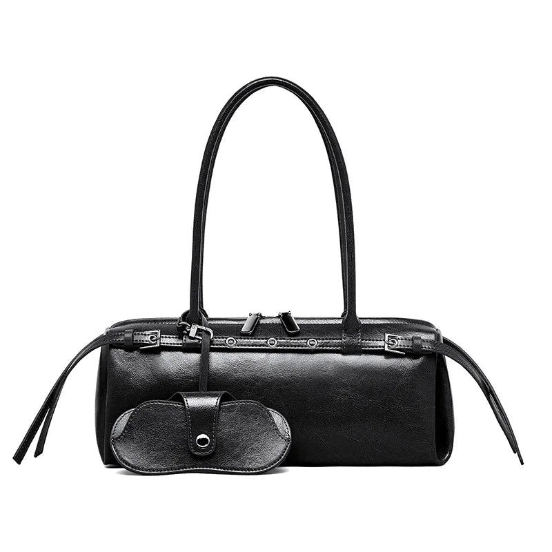 Vintage Cowhide Leather Long Shoulder Bag