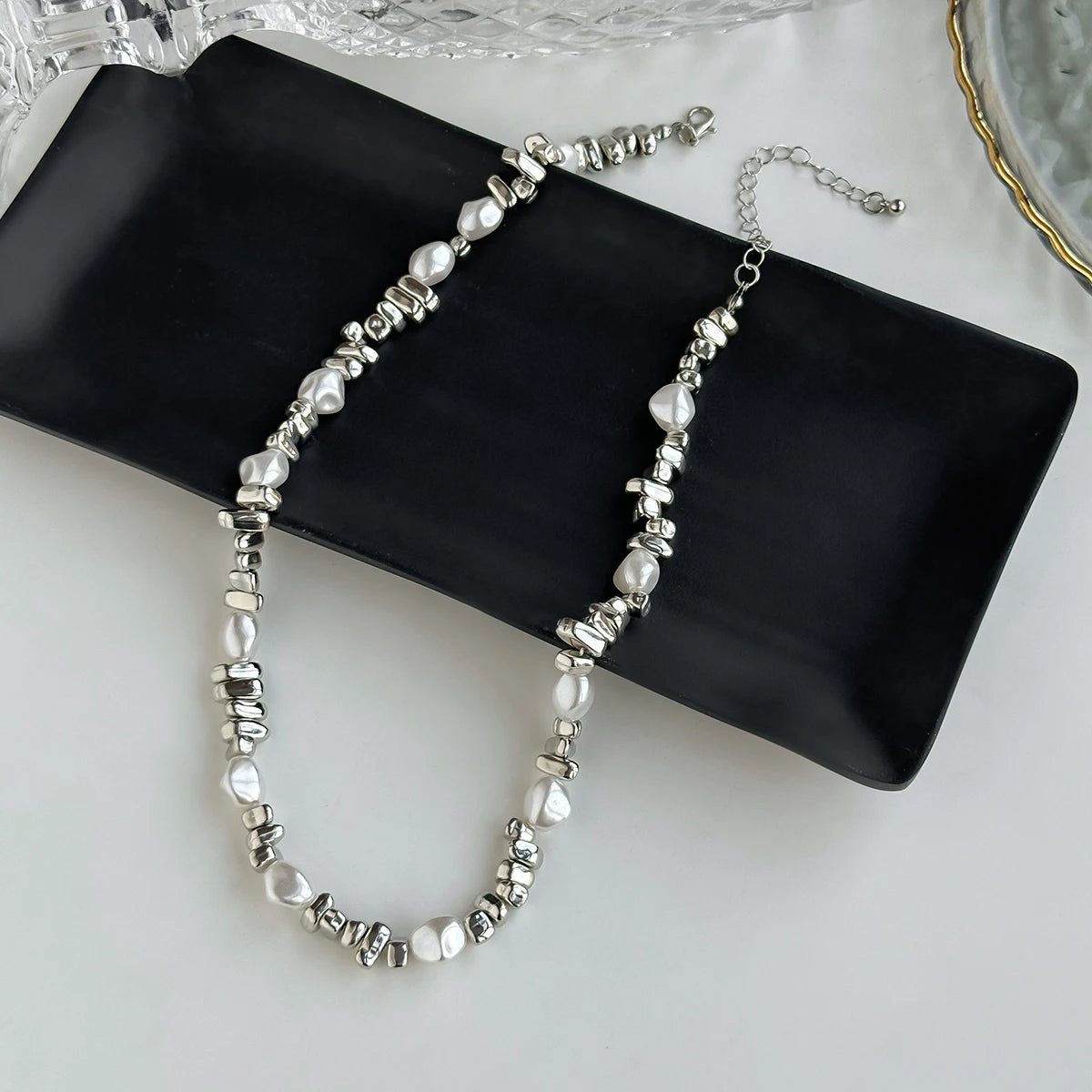 Pearl Beaded Gold Choker Necklace