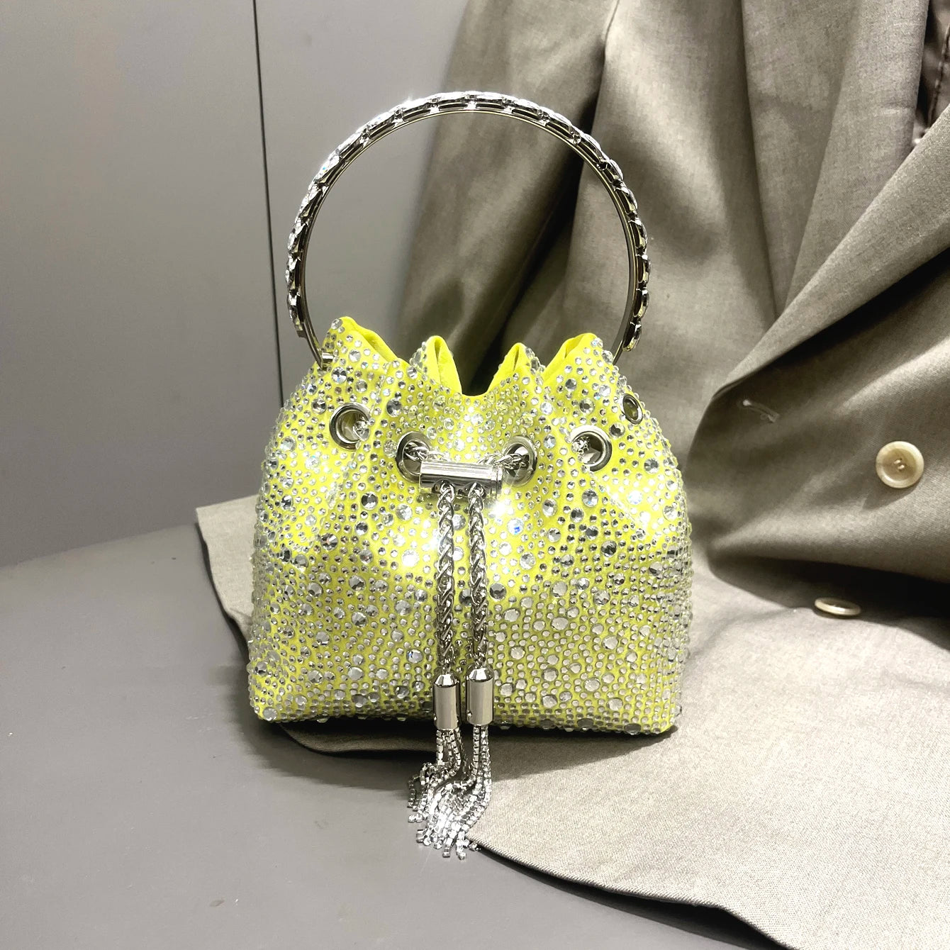 Crystal Handle Evening Clutch Bag