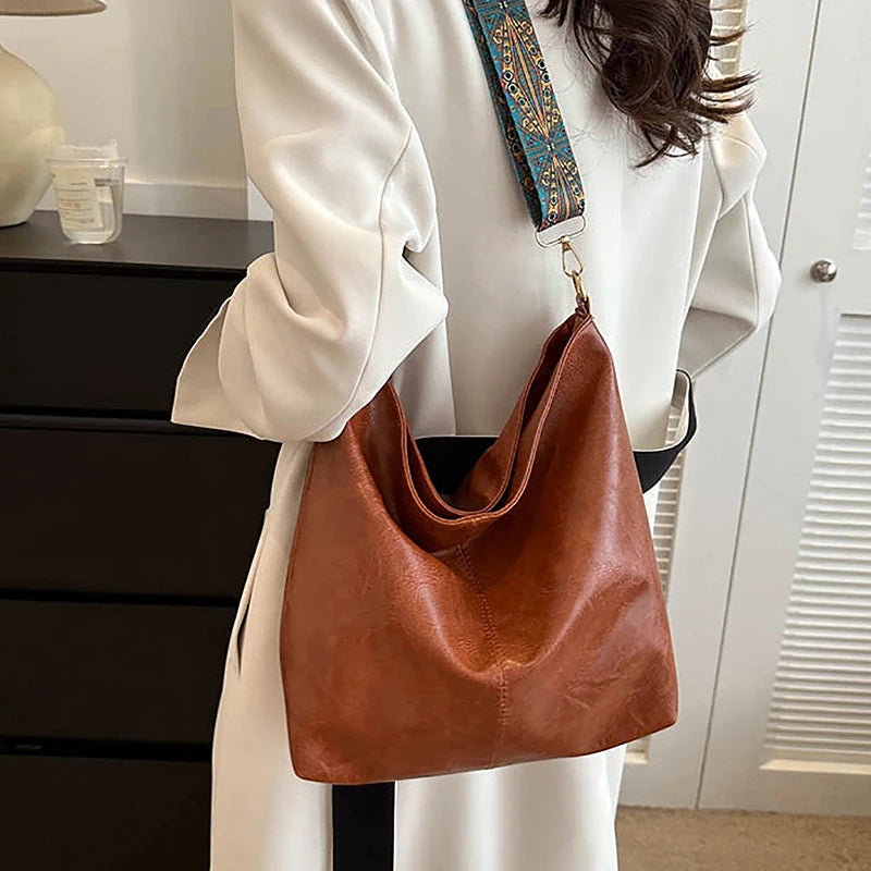 Wide Geometric Strap Shoulder Bag Large Capacity Crossbody Bags,Retro