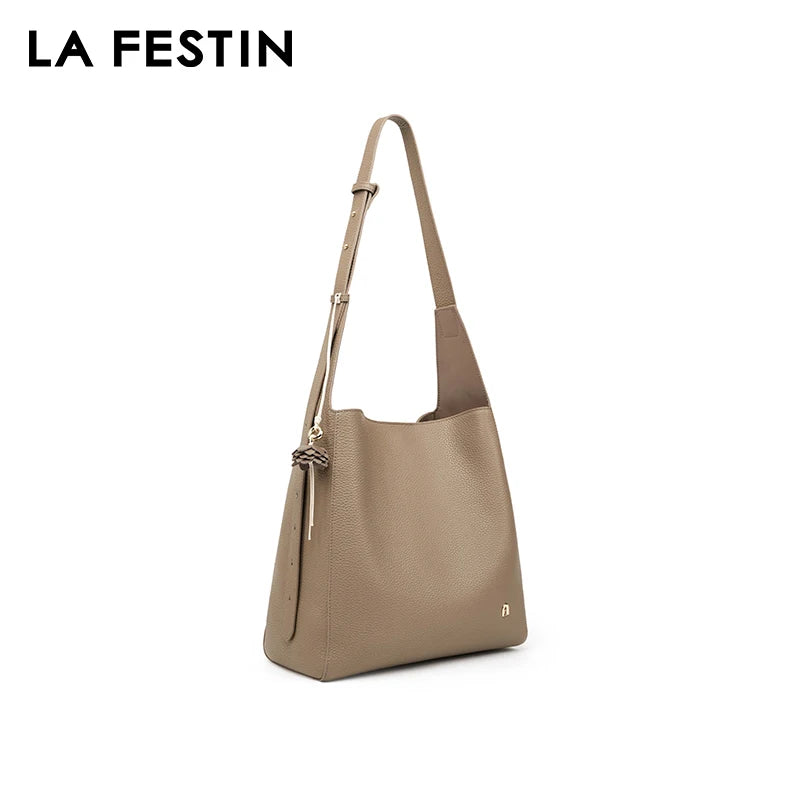 LA FESTIN Leather Bucket Crossbody Bag