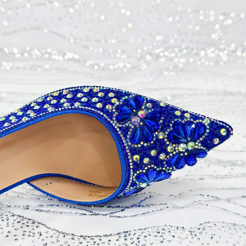 Gold Pointed Toe Rhinestone Heels & Bag Set, Sparkly