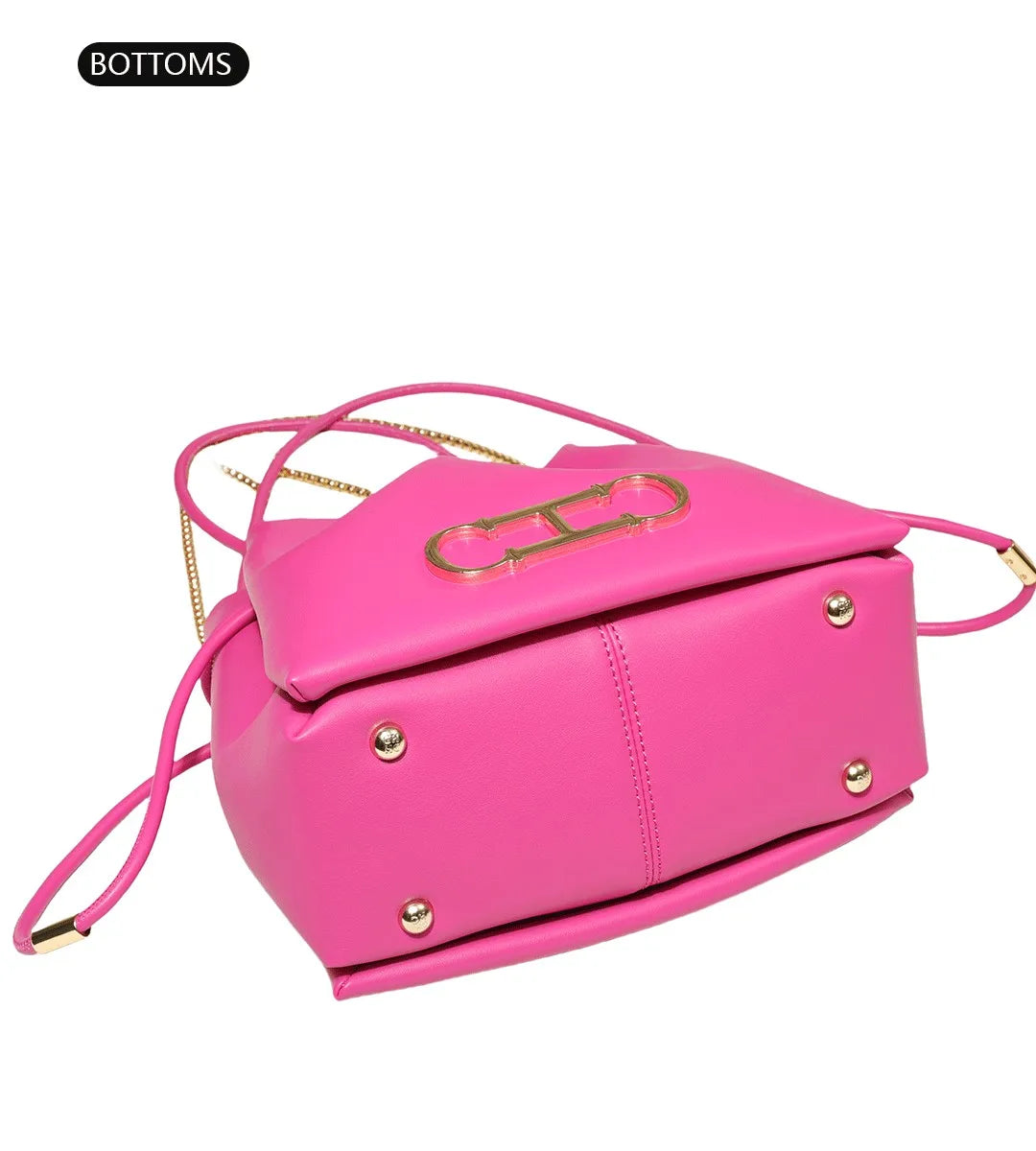 Drawstring Bucket Bag Crossbody Bag with Gold Chain PU