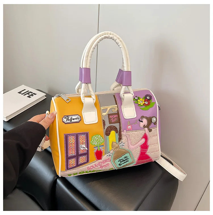 PU Personality Stylish Shoulder Bags Design Patchwork Zipper Bags