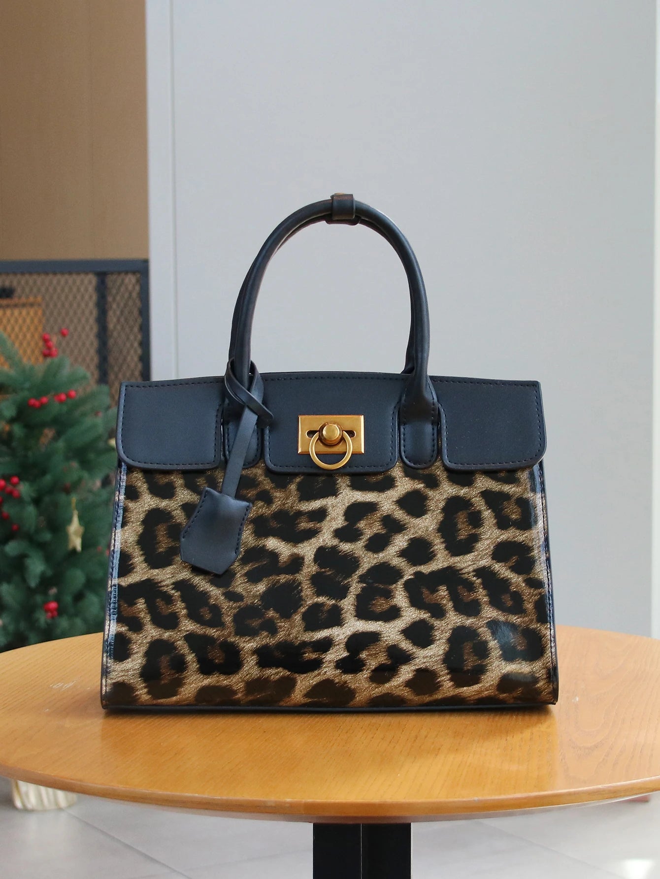 Patent Leopard Print Tote Bag