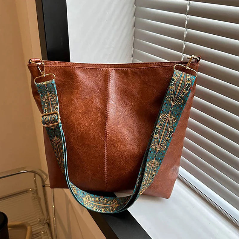 Wide Geometric Strap Shoulder Bag Large Capacity Crossbody Bags,Retro