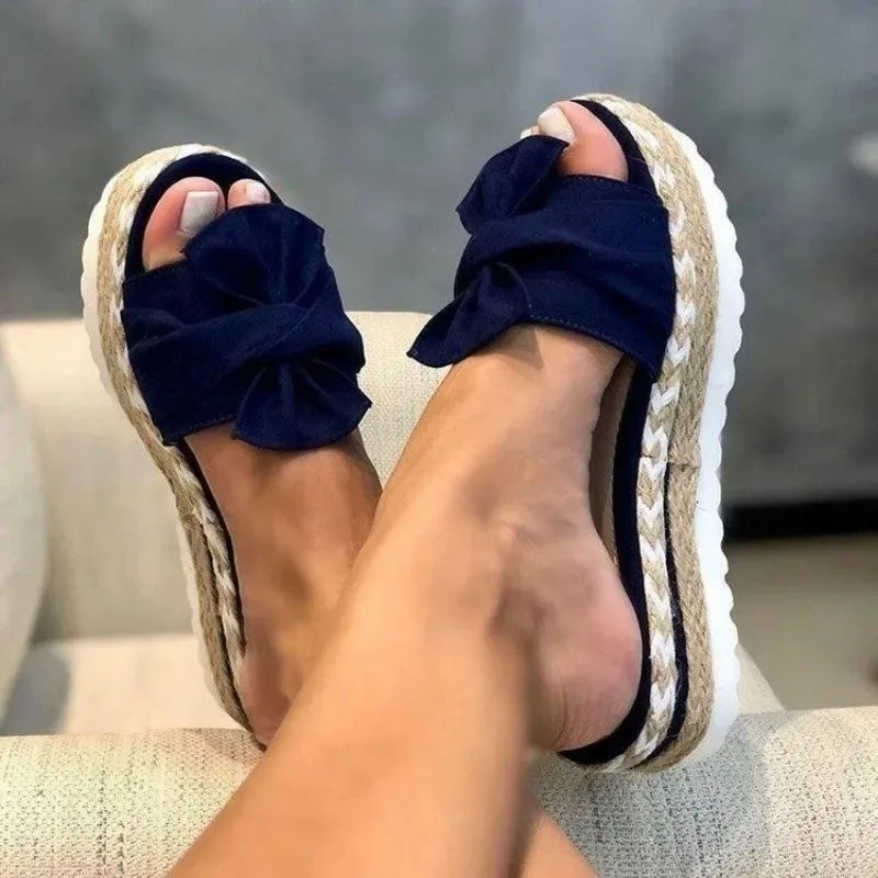Bowknot Weave Sandals Wedge Bottom Casual Comfy No Slip