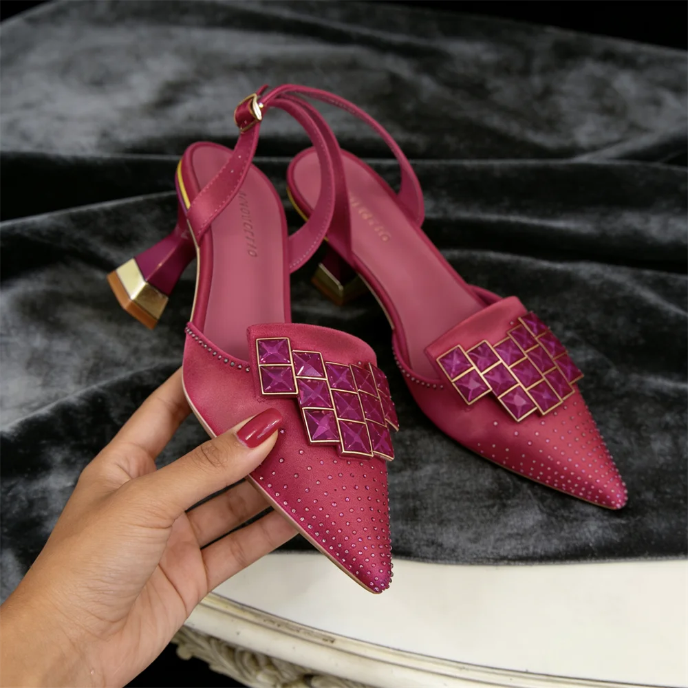 Venus Chan 2026 Elegant Green Slingback Heels with Rhinestones – Italian Design, Pointed Toe Bridal & Evening Party Footwear