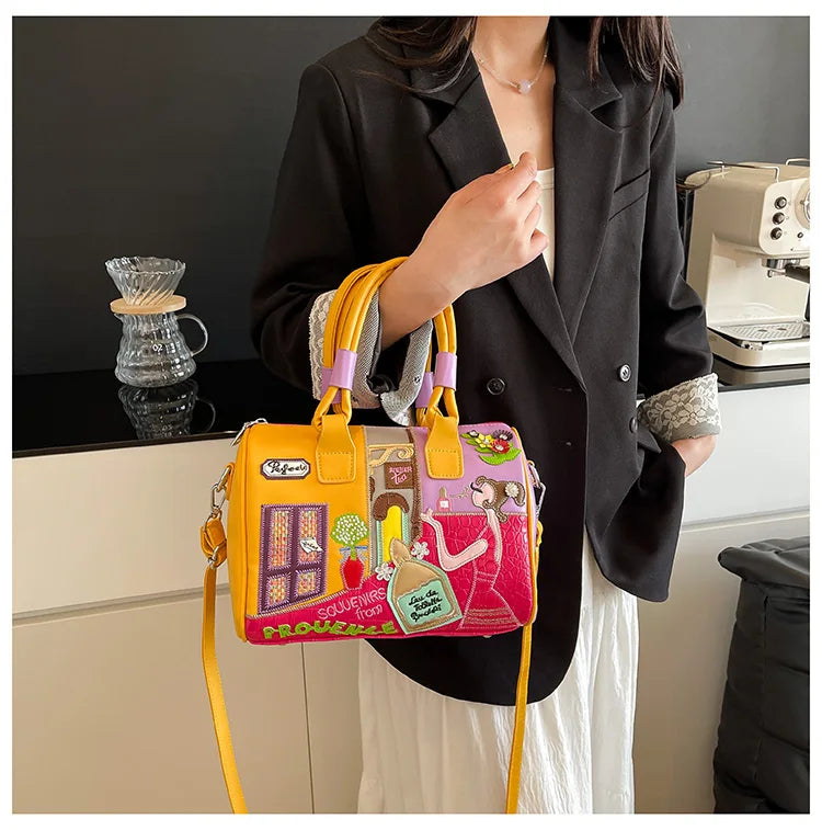 PU Personality Stylish Shoulder Bags Design Patchwork Zipper Bags