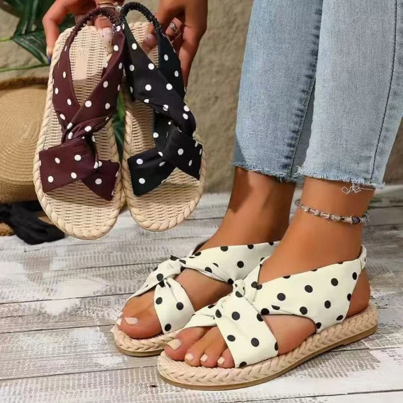 Summer Bohemian Style Sandals Comfortable Linen Cross-Tie Beach Lightweight