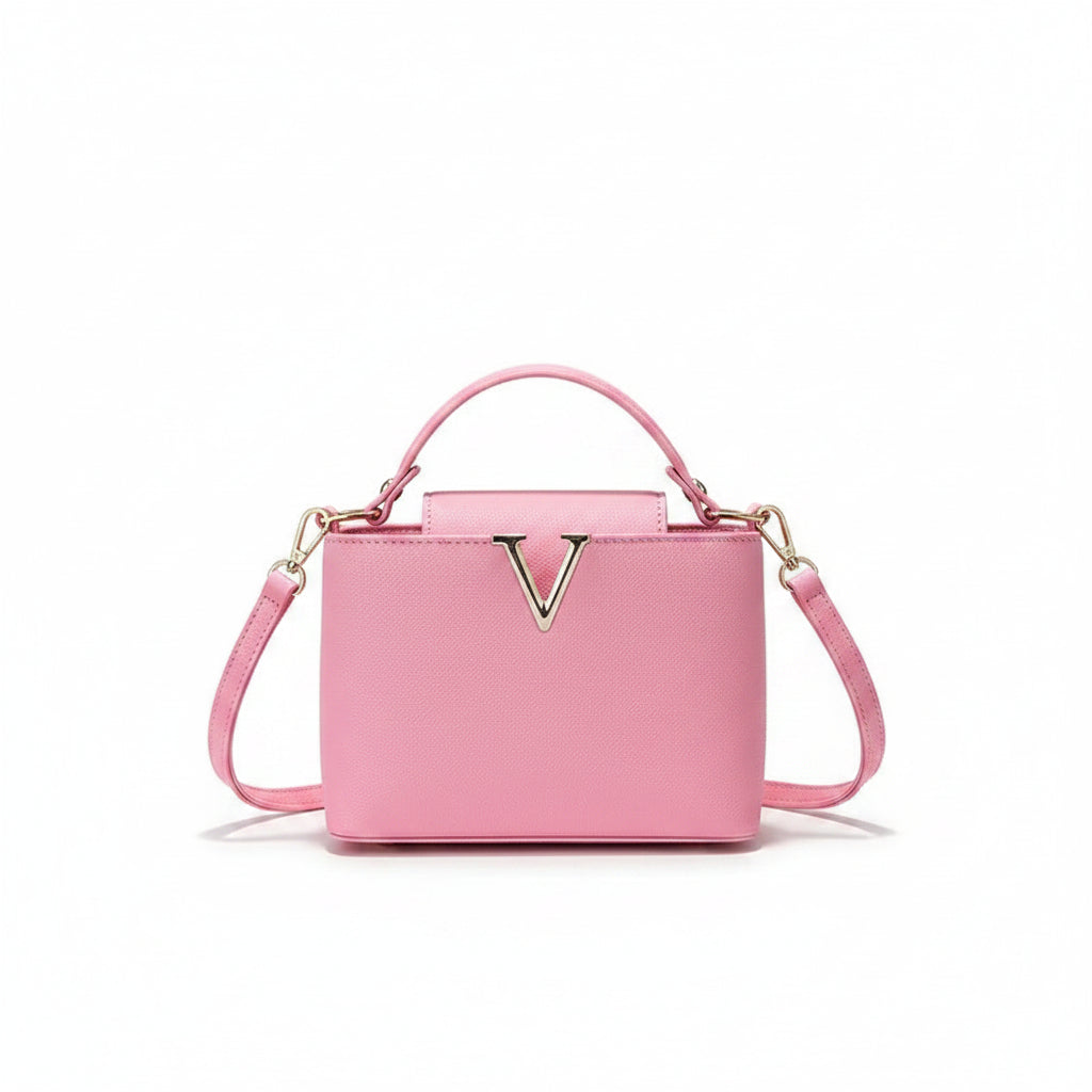 V-Shaped PU Leather Bucket Bag