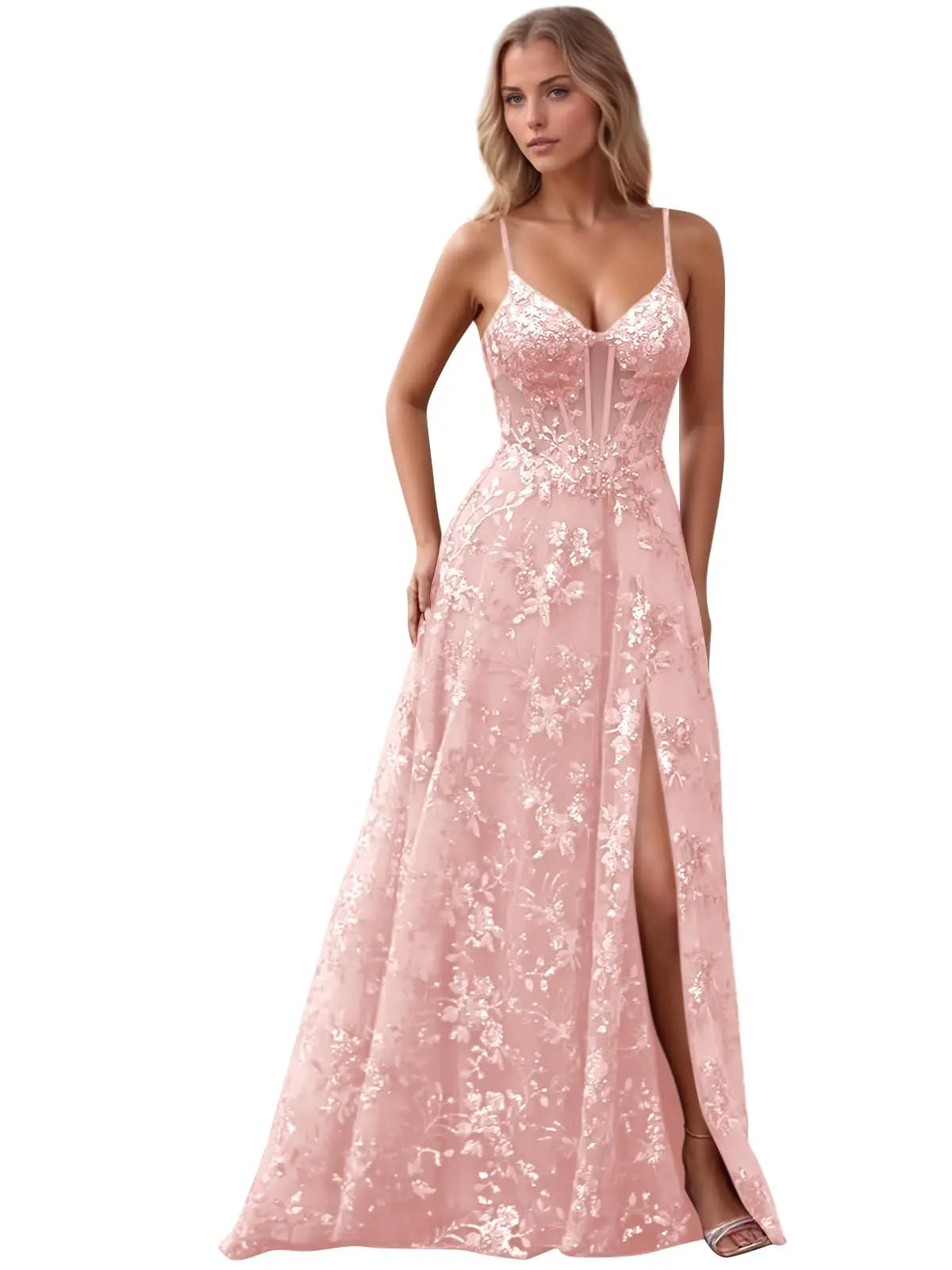 Spaghetti Strap Sequin Prom Dress