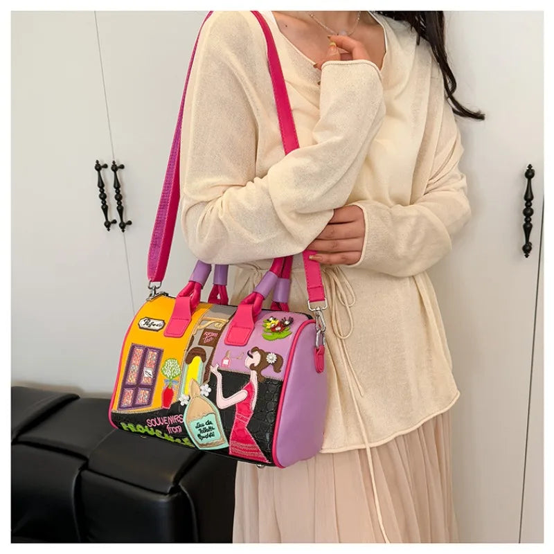 PU Personality Stylish Shoulder Bags Design Patchwork Zipper Bags