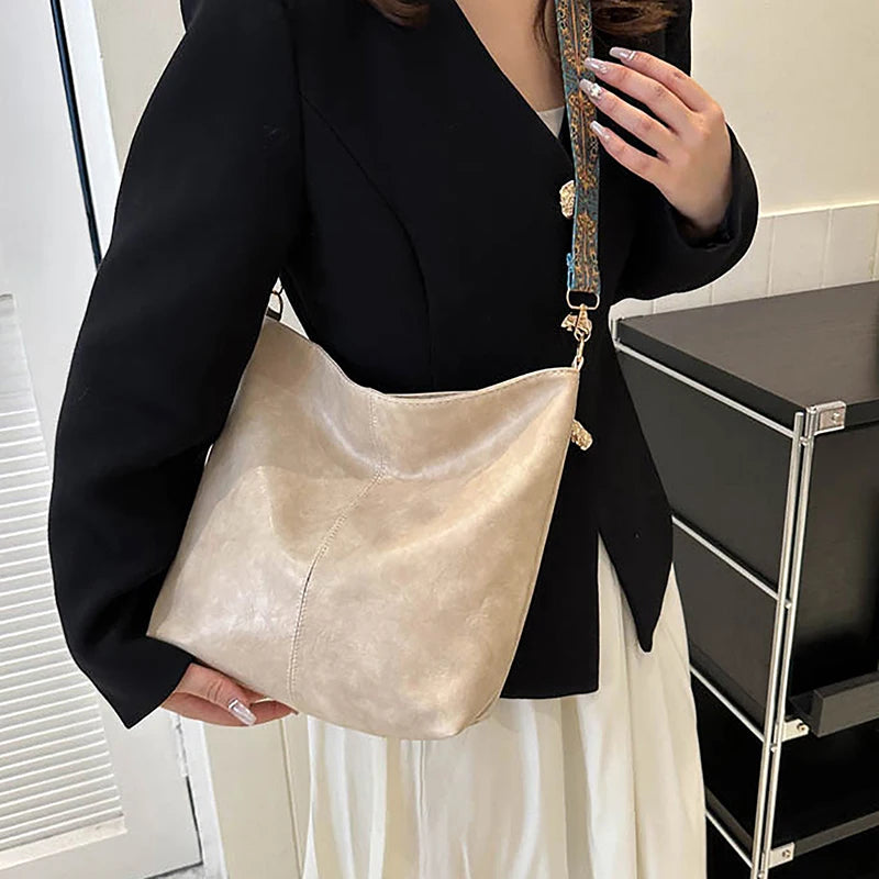Wide Geometric Strap Shoulder Bag Large Capacity Crossbody Bags,Retro