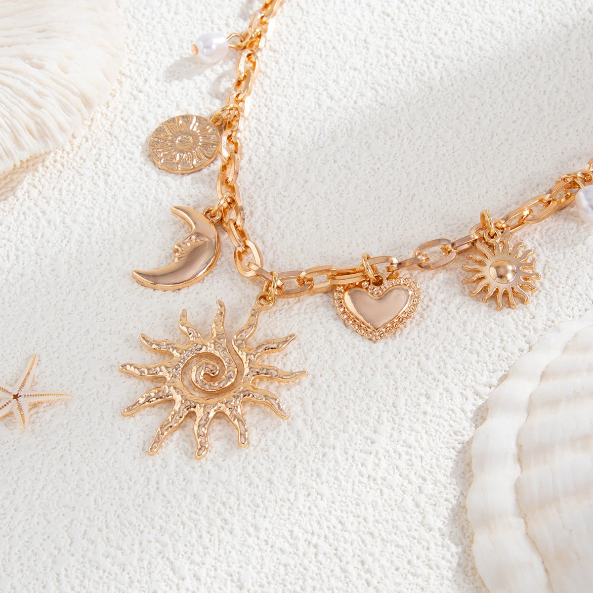 Heart Sun Moon Pendant Necklace