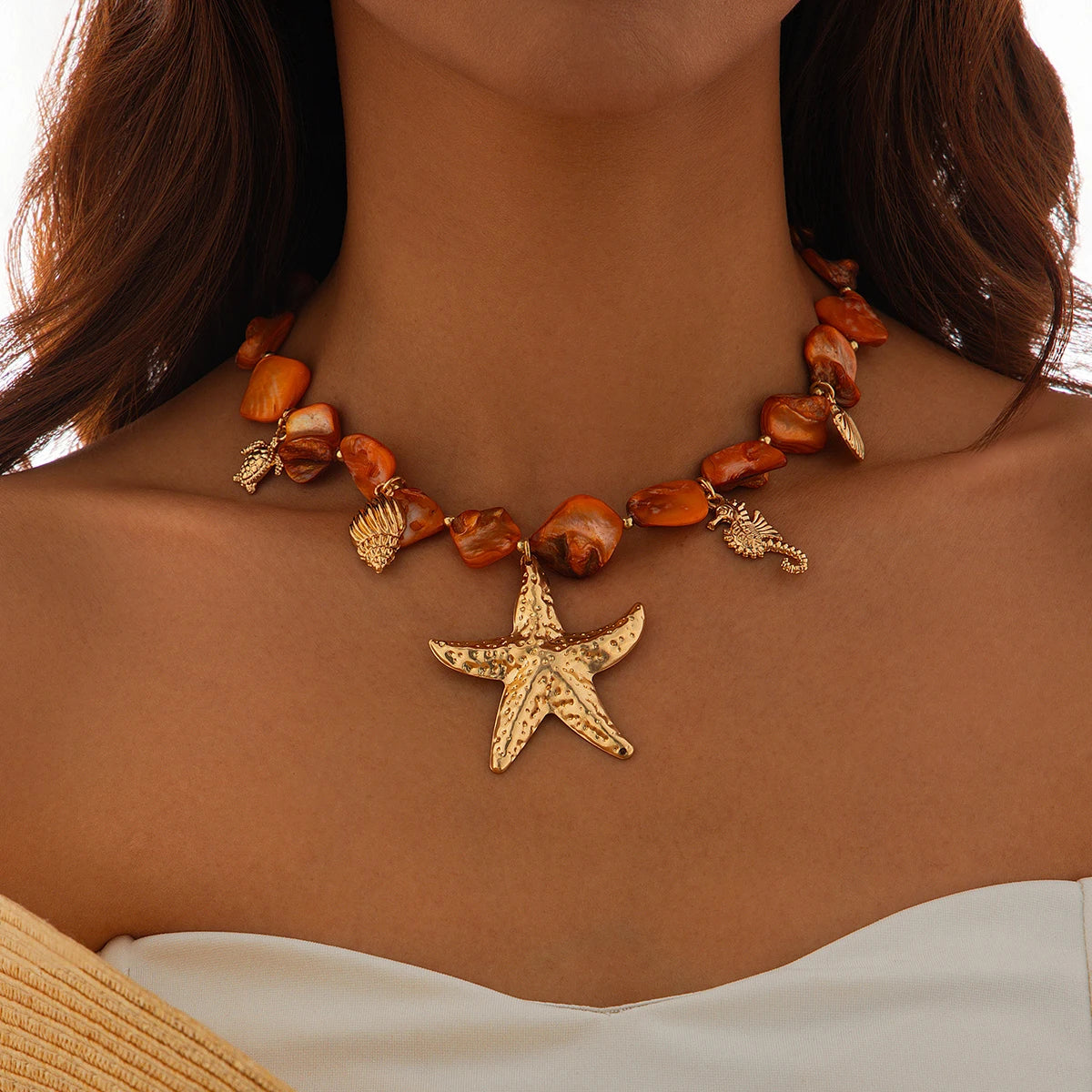 Starfish Conch Pendant Choker