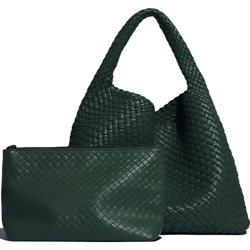 Soft Leather Woven Shopper Tote