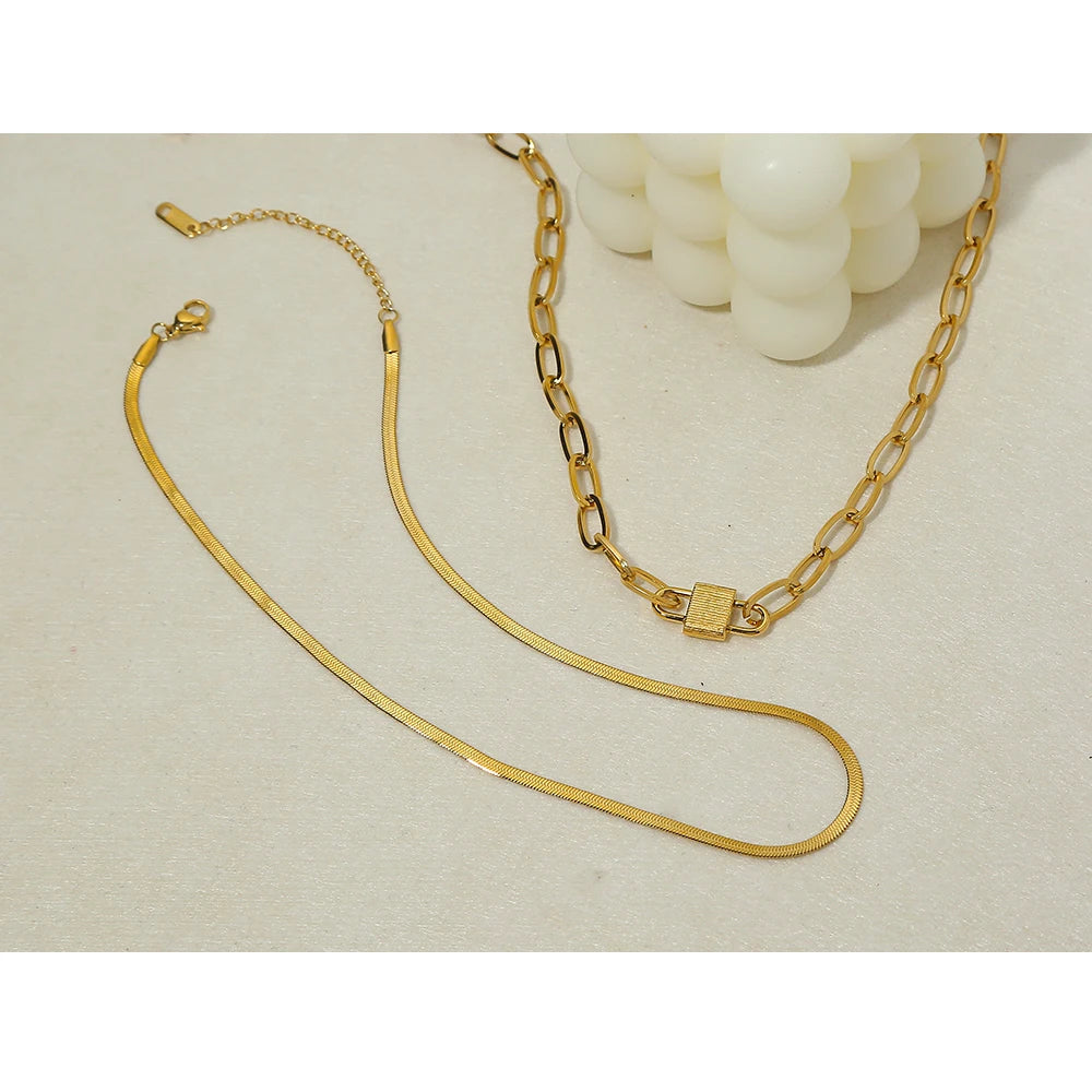 Lock Charm Snake Chain Choker