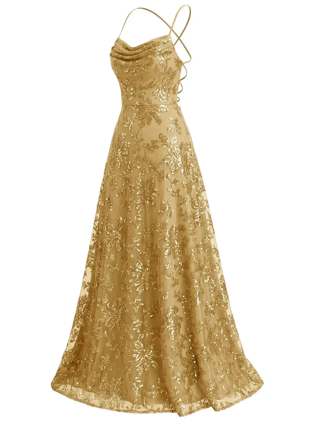 Lace Sequin Backless Spaghetti Strap Long Prom Dresses Women 2026 Sparkly Pleated A Line Formal Evening Ball Gown Party Dresses