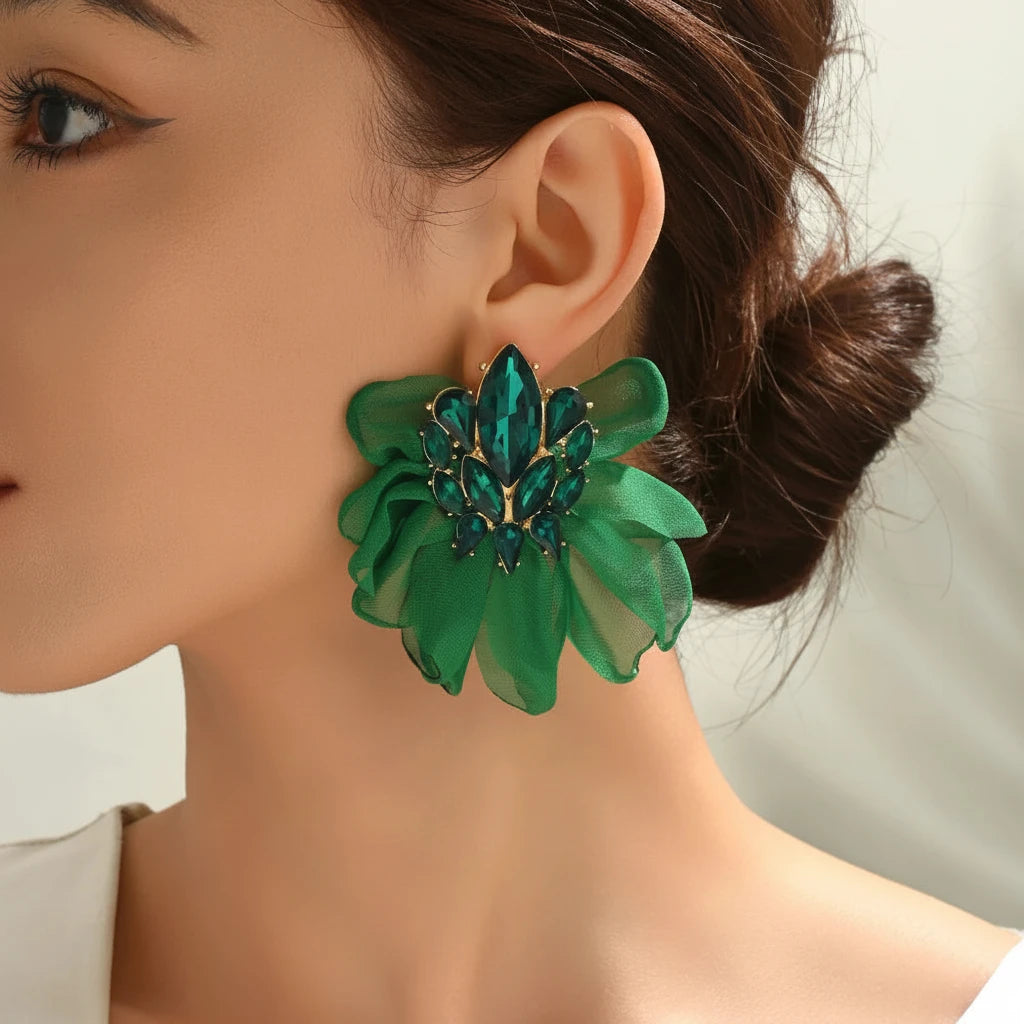 Exaggerated Bohemian Big Earrings Charming Elegant Ethnic Handmade Fabric
