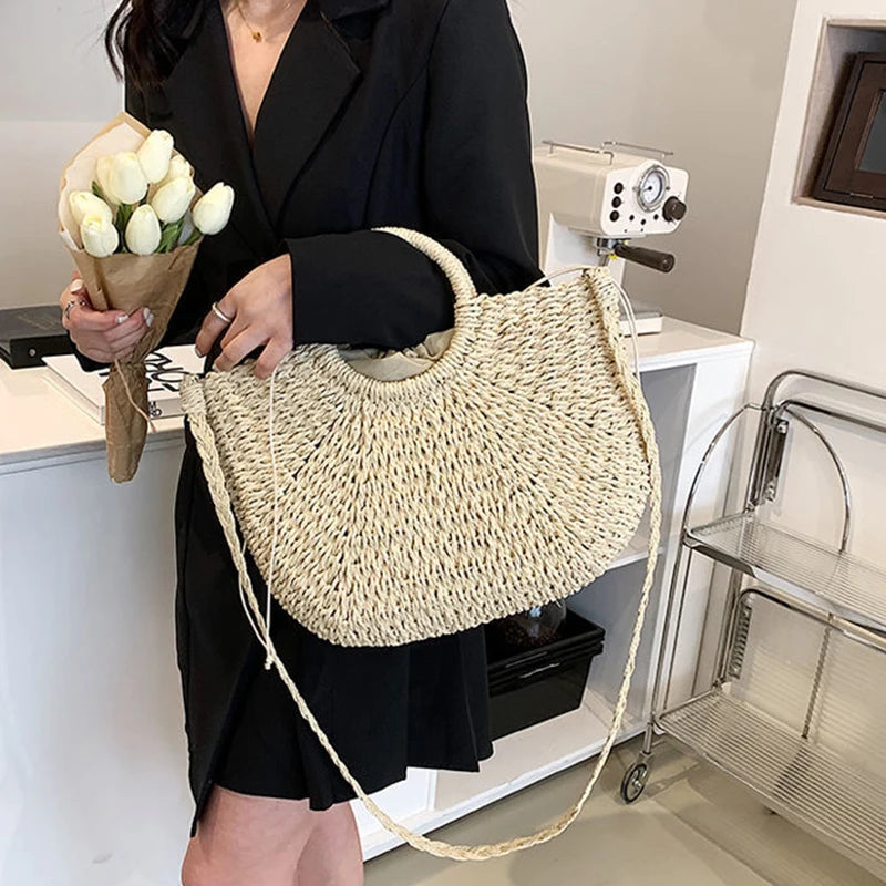 Handwoven Straw Beach Tote Bag
