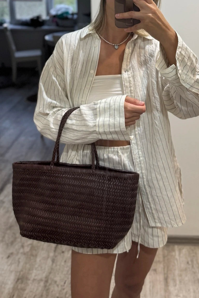 Genuine Leather Woven Tote Bag