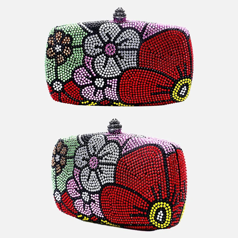 Floral Rhinestone Evening Clutch Bag