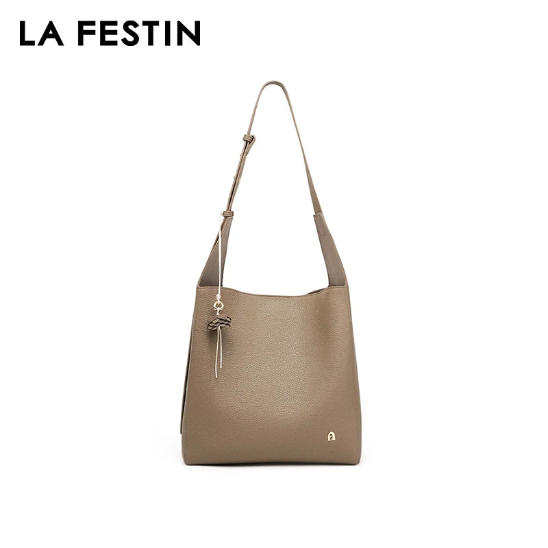 LA FESTIN Leather Bucket Crossbody Bag