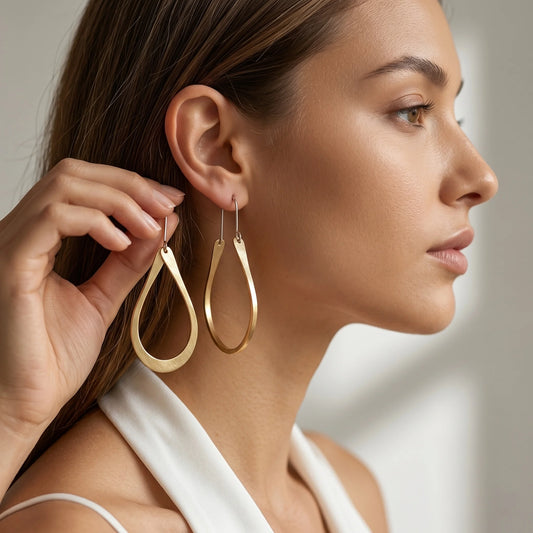 Stylish Big Gold Color Teardrop Hoop Earrings - Minimalist Design For All Occasions Women's Chic Jewelry