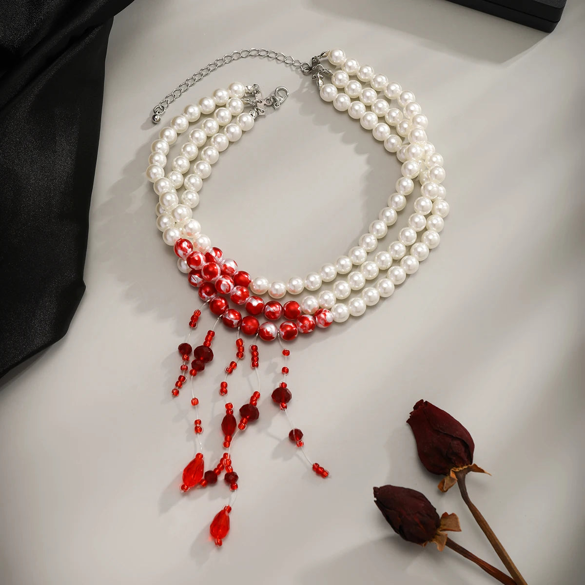 Gothic Red Crystal Tassel Necklace