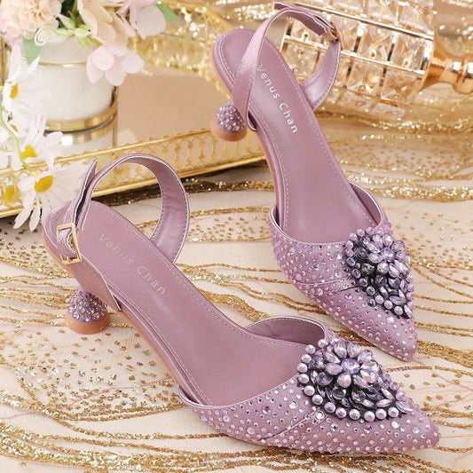Taro Purple High Heels - Italy-Inspired Rhinestone Pointed-Toe Design