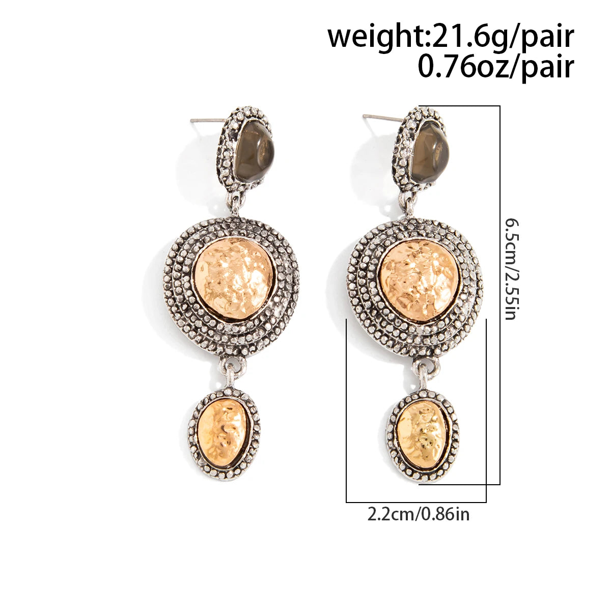 Vintage Oval Metal Dangle Earrings Exaggerated Drop Earring Holiday
