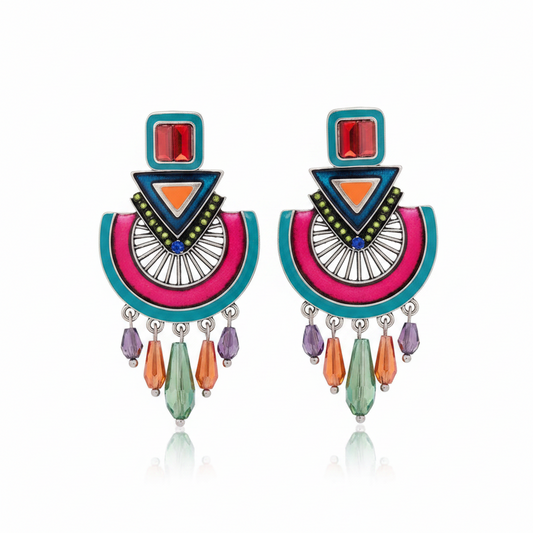 Bohemia Colorful Stone Drop Earrings Antique Gold Color Turquoise