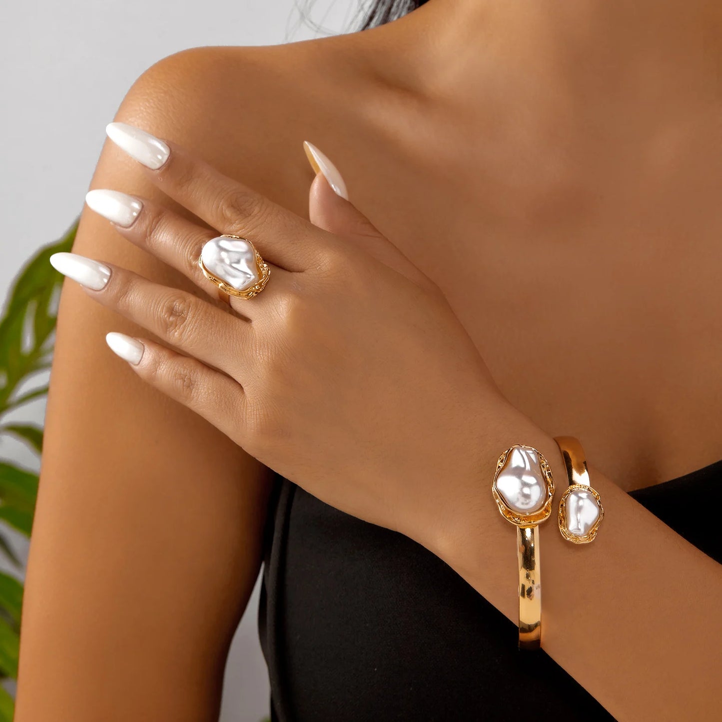 Baroque Pearl Necklace, Cuff & Ring Set