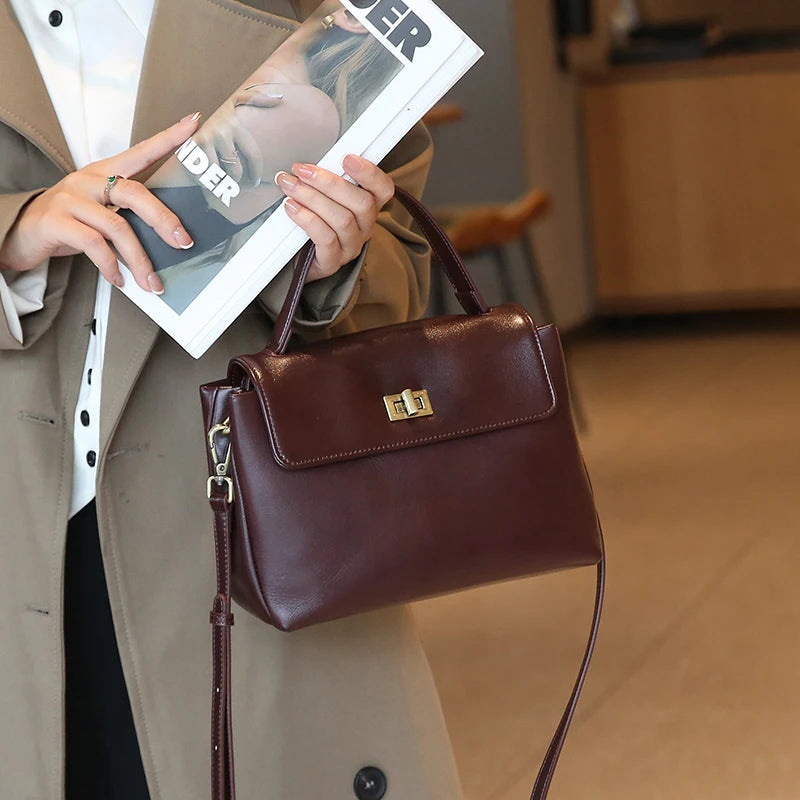 Genuine Leather Oil Wax Satchel Bag
