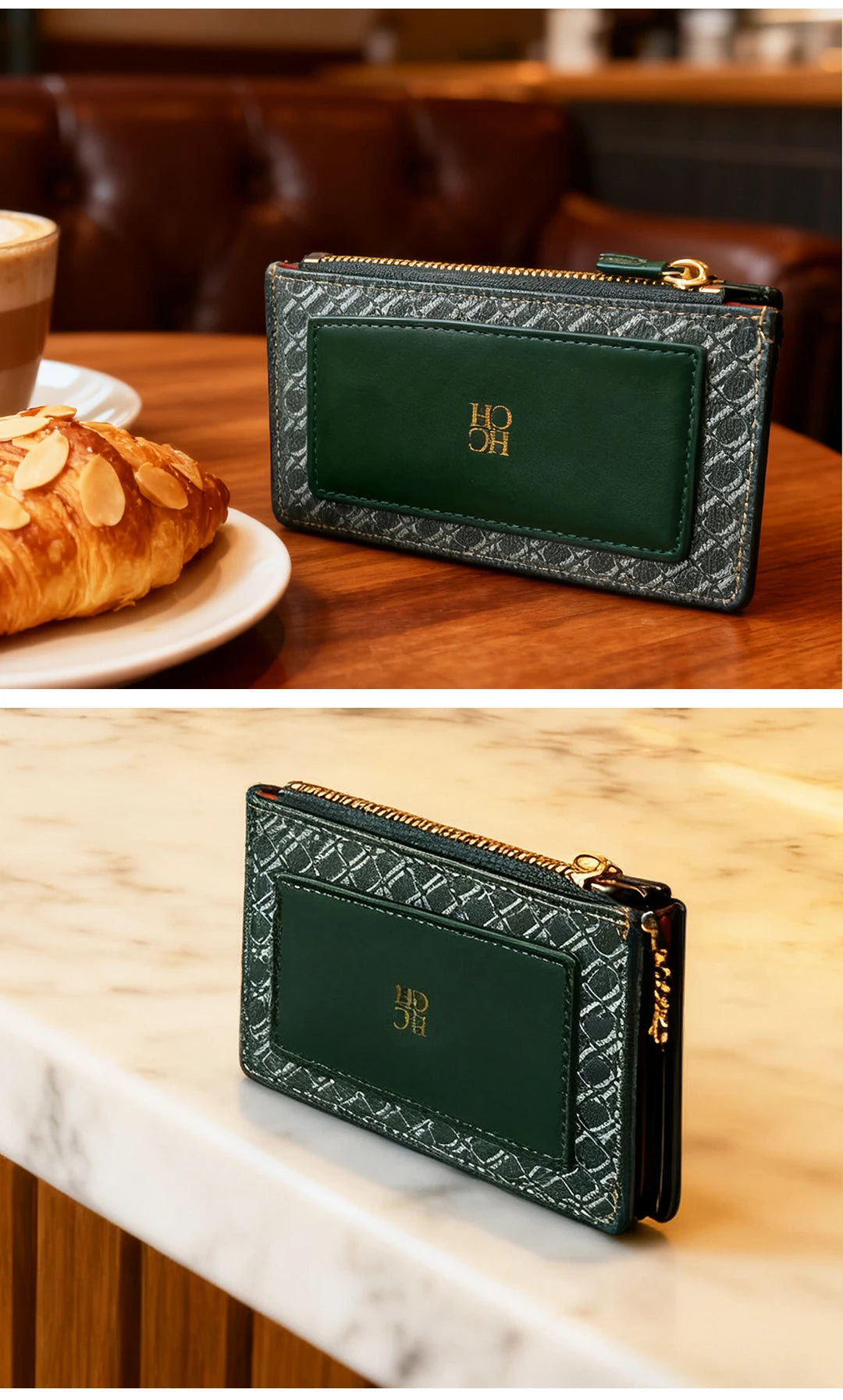 Embossed PU Leather Card Holder Zipper Coin Purse Slim
