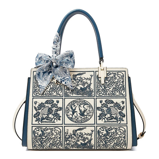 FOXER Embroidered Leather Tote Bag