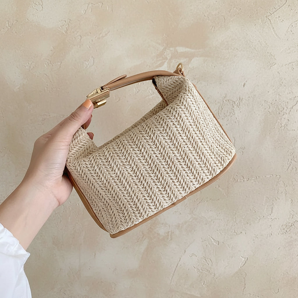 Summer Small Straw Handbag Shoulder Bag Woven Bucket Crossbody