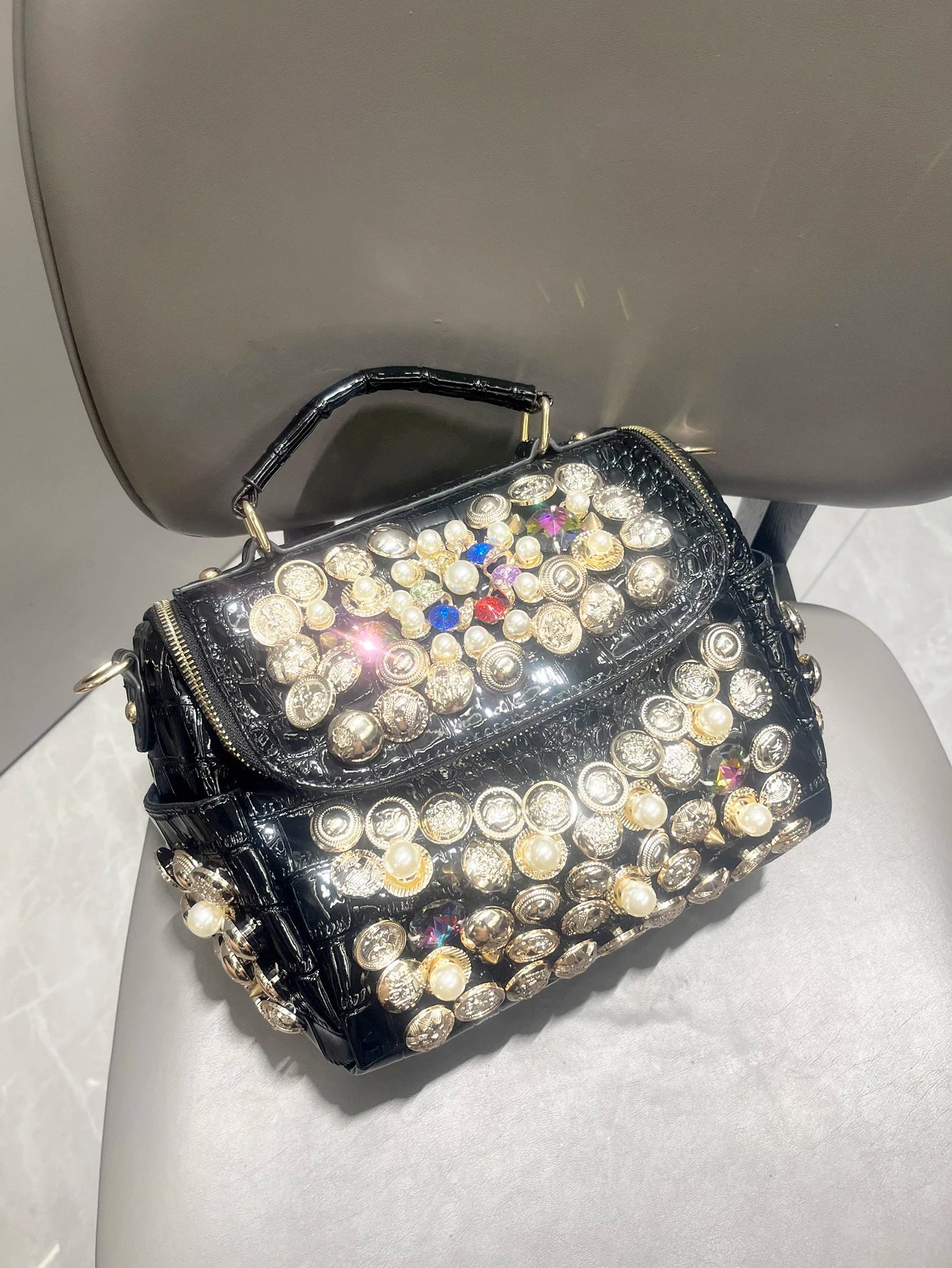 Luxury Black Handmade Bucket Shoulder Bag