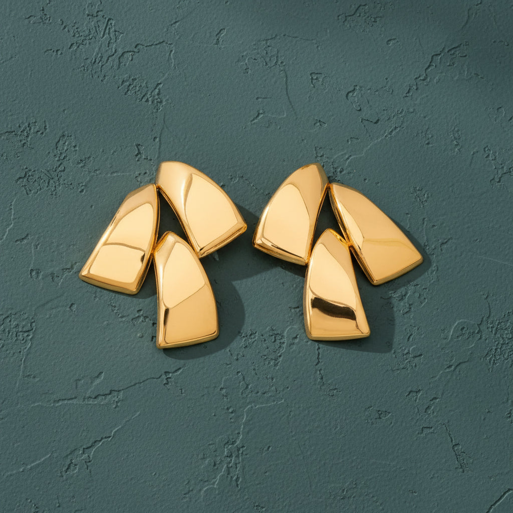 Shiny Polished Three-Layer Trapezoidal Gold Dangle Earrings for Women, Geometric Multi-Piece Splicing Earrings, Minimalist Trendy Party Statement Jewelry