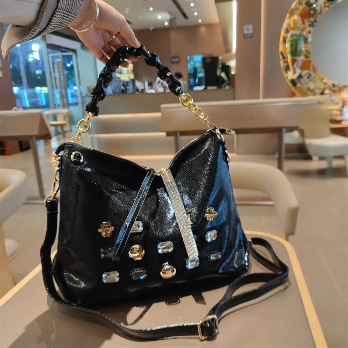 Diamond Genuine Leather Tote Bag for Women