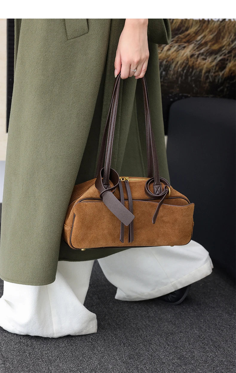 Genuine Leather Suede Tote Bag