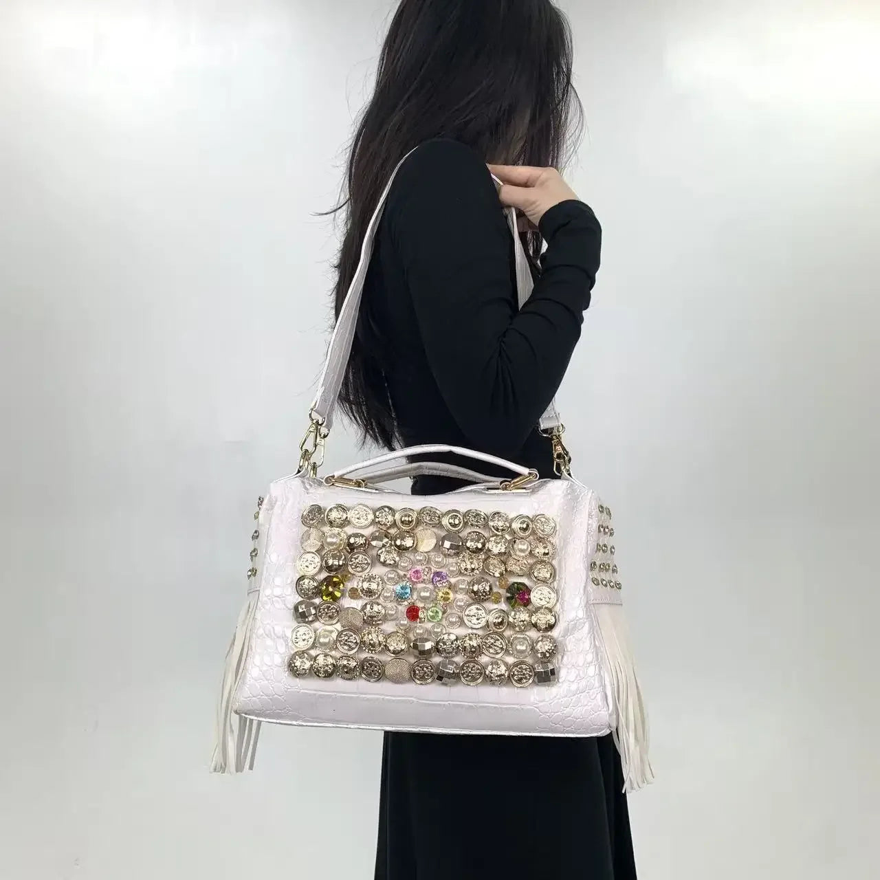 Ladies' fashion, light luxury, elegant banquet handbag, gorgeous diamond jewelry, pearl single shoulder crossbody bag
