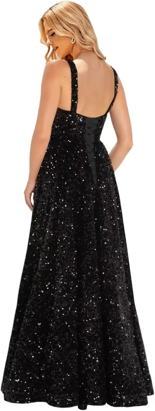 Elegant Women's Long A Line Prom Dresses with Pockets Formal Evening Ball Gowns with Sleeves Glitter Party Dress Elegant 2026
