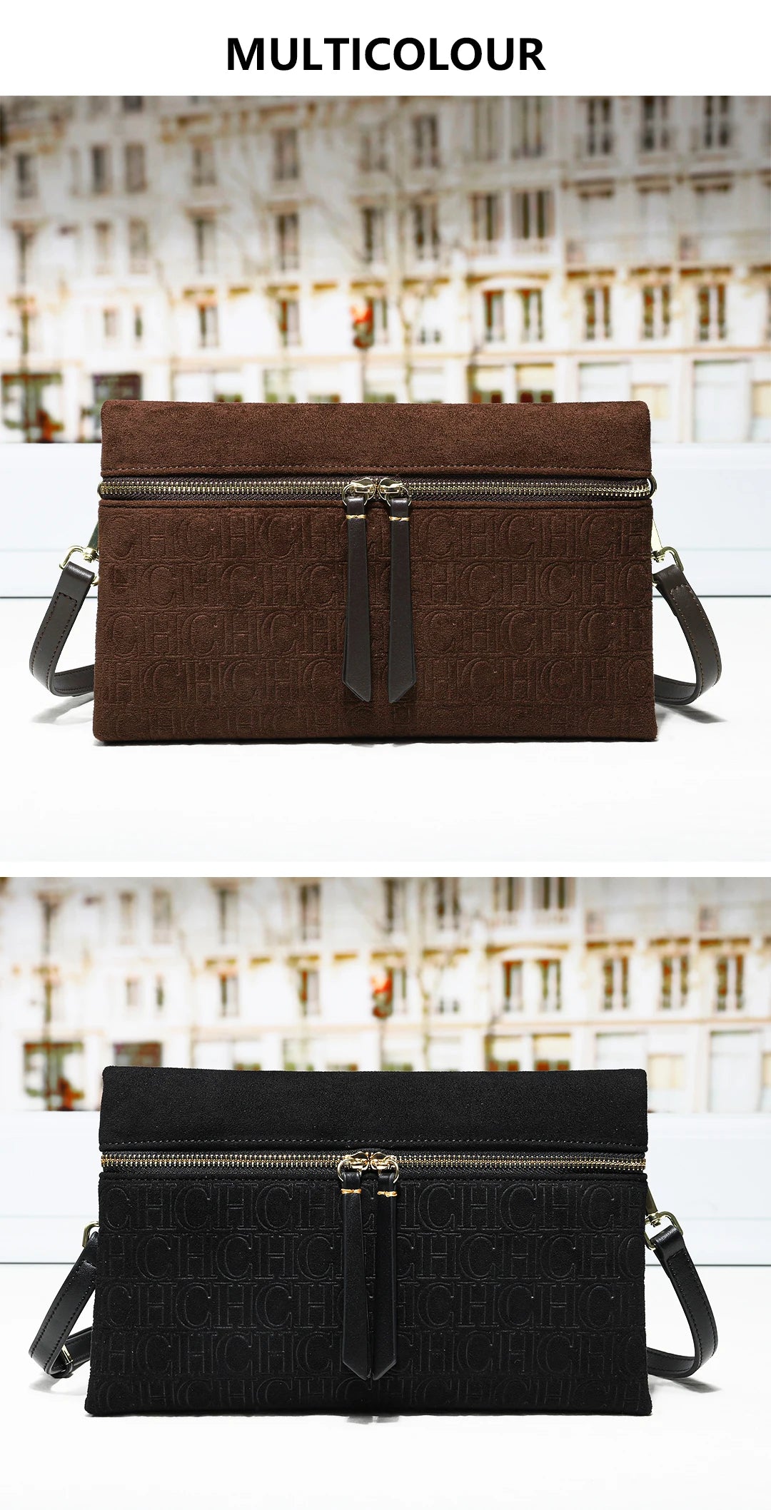 Suede Shoulder Bag Embossed Crossbody Clutch Luxury Designer Handbag