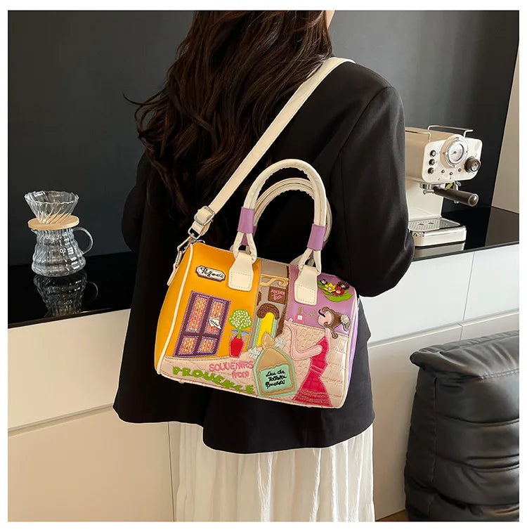 PU Personality Stylish Shoulder Bags Design Patchwork Zipper Bags