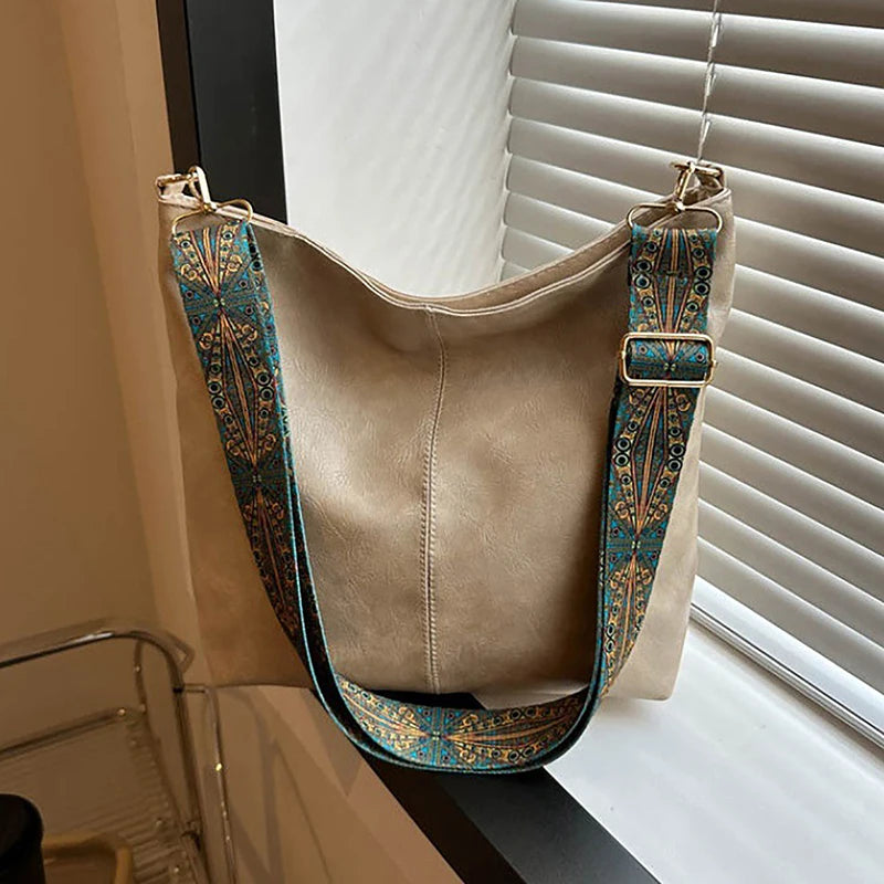 Wide Geometric Strap Shoulder Bag Large Capacity Crossbody Bags,Retro