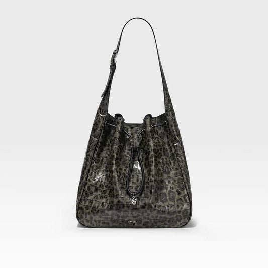 BAFELLI Leopard Print Leather Shoulder Bag