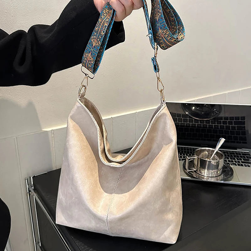 Wide Geometric Strap Shoulder Bag Large Capacity Crossbody Bags,Retro